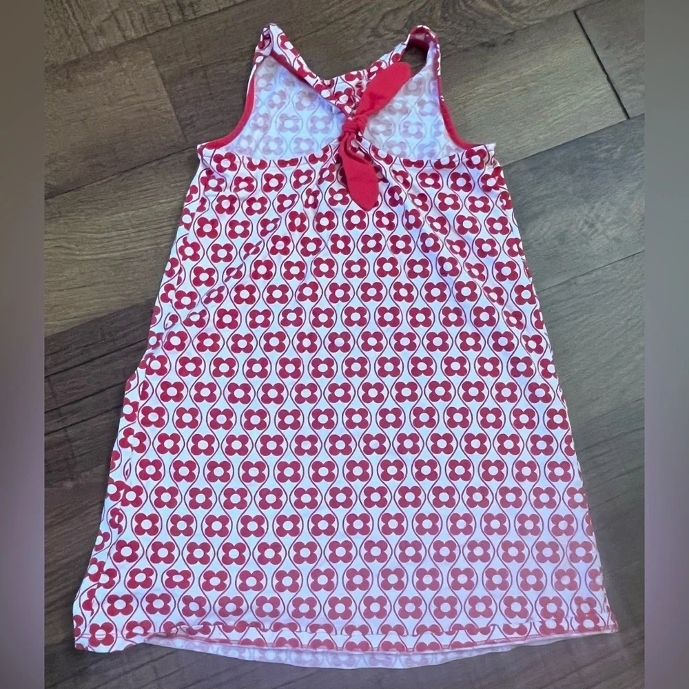 Hanna Andersson girls summer dress Sz 140/10 red white bow pockets
